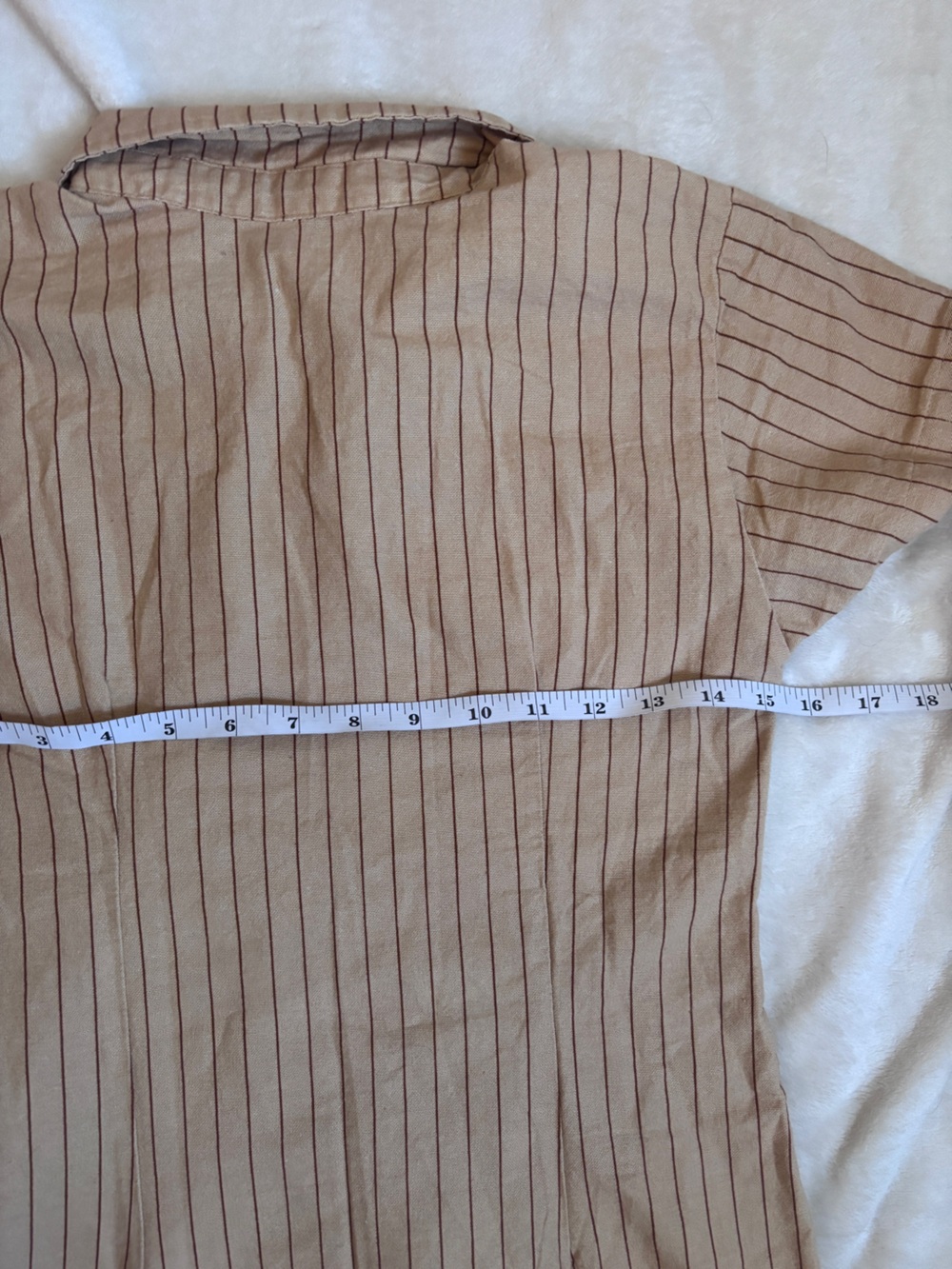 Motel Beige Pinstripe Linen Shirt Dress Mini Collared Button Front Size Small - Picture 5 of 7